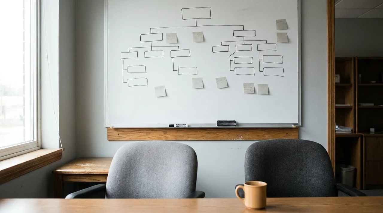 A structure diagram of roles drawn on a shared digital board