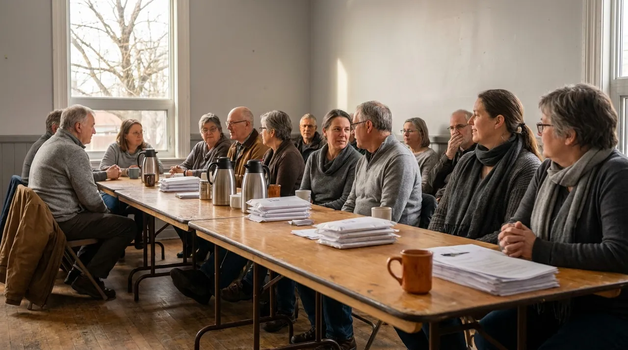 A volunteer board and staff leaders meeting together around a table